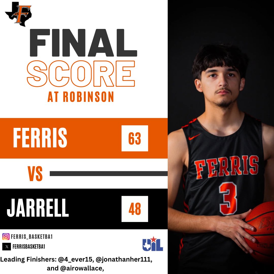 Ferris Basketball (@ferrisbasketba1) on Twitter photo Rough Start. Jackets pick up the energy and turn the game around finishing strong. Jackets were led by:
<a href="/airowallace/">Airon wallace</a> 22pts (6 3βs), <a href="/4_ever15/">Josiah Harris</a> 19pts, and <a href="/JonathanHer111/">Jonathan Herrera</a> 9pts. Jackets finish pool play tomorrow vs Van for a shot at the Semifinals. Rough Start. Jackets pick up the energy and turn the game around finishing strong. Jackets were led by:
<a href="/airowallace/">Airon wallace</a> 22pts (6 3βs), <a href="/4_ever15/">Josiah Harris</a> 19pts, and <a href="/JonathanHer111/">Jonathan Herrera</a> 9pts. Jackets finish pool play tomorrow vs Van for a shot at the Semifinals.