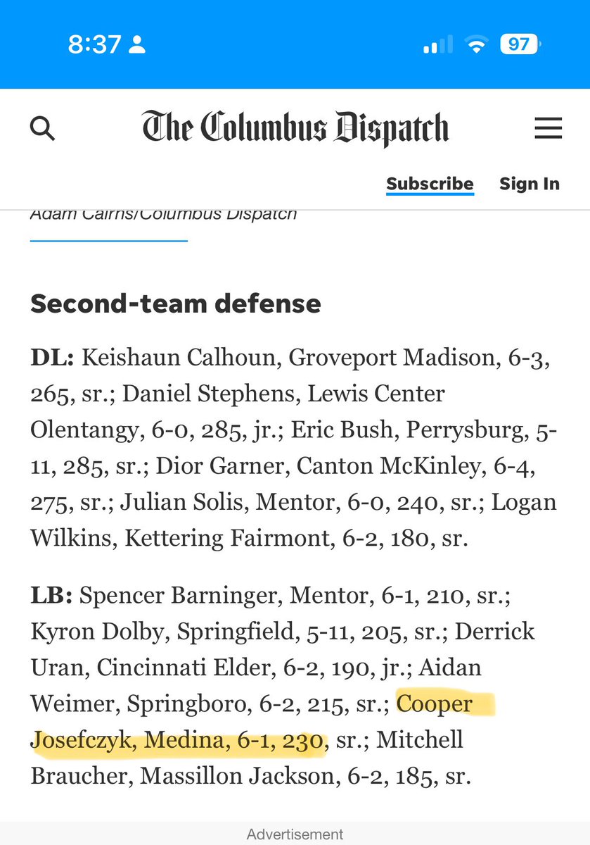 Blessed to be named to the 2nd Team All-Ohio defense!
<a href="/CoachBowers59/">Kevin Bowers</a> 
<a href="/MHSBeesFB/">Medina Football</a>