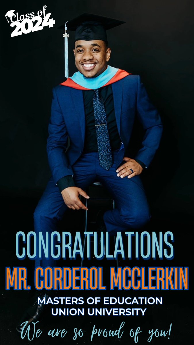 Big congratulations to our incredible Vocal Music Director, Mr. Corderol McClerkin, on earning his Master of Education degree! Your JCMMS family is so proud of your dedication and example as a lifelong learner! 
#CougarPride #LifelongLearners 💛💚🎉🎓<a href="/suptking/">Marlon D. King</a> <a href="/JMCSchools/">Jackson-Madison County Schools</a>