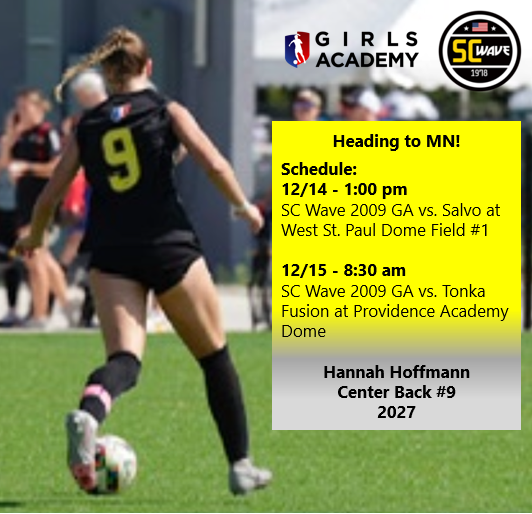 Hannah Hoffmann (@hannah9hoffmann) on Twitter photo We are headed to the Twin Cities this weekend to play our last two GA conference games against <a href="/SalvoSCGA/">Salvo Girls Academy</a> and <a href="/TonkaFusionMN/">Tonka Fusion Elite | #65Strong</a>. Come and check us out!
<a href="/sikingerpa08/">Paul Sikinger</a> <a href="/Leite_Marcio77/">Marcio Leite</a> <a href="/SCWAVEROC/">SC WAVE</a> <a href="/2009WaveGA/">SC Wave 2009 Girls Academy</a> <a href="/ImYouthSoccer/">ECNL/GA/Recruiting/College Soccer</a> <a href="/ImCollegeSoccer/">College Soccer Truth ™</a> <a href="/GAcademyLeague/">Girls Academy</a> <a href="/TopDrawerSoccer/">TopDrawerSoccer</a> We are headed to the Twin Cities this weekend to play our last two GA conference games against <a href="/SalvoSCGA/">Salvo Girls Academy</a> and <a href="/TonkaFusionMN/">Tonka Fusion Elite | #65Strong</a>. Come and check us out!
<a href="/sikingerpa08/">Paul Sikinger</a> <a href="/Leite_Marcio77/">Marcio Leite</a> <a href="/SCWAVEROC/">SC WAVE</a> <a href="/2009WaveGA/">SC Wave 2009 Girls Academy</a> <a href="/ImYouthSoccer/">ECNL/GA/Recruiting/College Soccer</a> <a href="/ImCollegeSoccer/">College Soccer Truth ™</a> <a href="/GAcademyLeague/">Girls Academy</a> <a href="/TopDrawerSoccer/">TopDrawerSoccer</a>