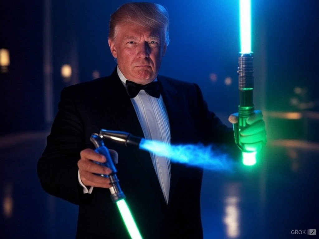 delistick's tweet image. Here is a Pic of #Trump with a #lightsaber and a #blowtorch 

#MAGA