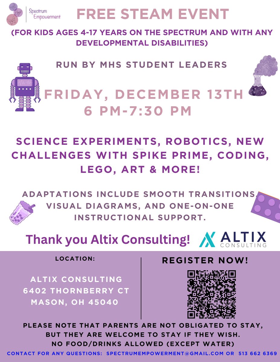 SpectrumEmp's tweet photo. Reminder: Don't Miss Out STEAM Event tomorrow (12/13)!
Join us for an incredible evening of empowerment and creativity at our STEAM event on December 13th, at 𝐀𝐥𝐭𝐢𝐱 𝐂𝐨𝐧𝐬𝐮𝐥𝐭𝐢𝐧𝐠, 𝟔𝟒𝟎𝟐 𝐓𝐡𝐨𝐫𝐧𝐛𝐞𝐫𝐫𝐲 𝐂𝐭, 𝐌𝐚𝐬𝐨𝐧, 𝐎𝐇 𝟒𝟓𝟎𝟒𝟎 from 6:00 - 7:30 PM. https://t.co/WQagZL3S54