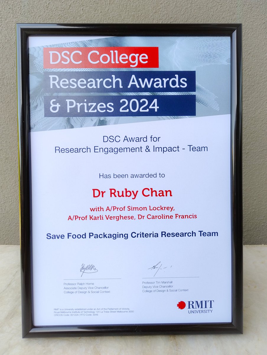 Ruby Chan (PhD) (@ruby_chanby) on Twitter photo Proud and honoured to be part of the Save Food Packaging Criteria research team at <a href="/RMIT/">RMIT University</a> . This week we were awarded the DSC Award for Research Engagement & Impact. Go team! 🎉#savefoodpackaging #packaging #Sustainability #research #impact Proud and honoured to be part of the Save Food Packaging Criteria research team at <a href="/RMIT/">RMIT University</a> . This week we were awarded the DSC Award for Research Engagement & Impact. Go team! 🎉#savefoodpackaging #packaging #Sustainability #research #impact
