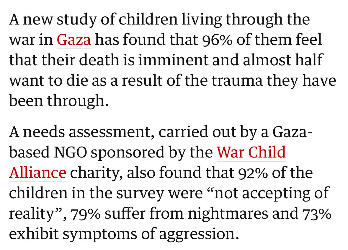96% of surveyed kids in Gaza feel their death is imminent, and almost half want to die because of what they’ve been put through.