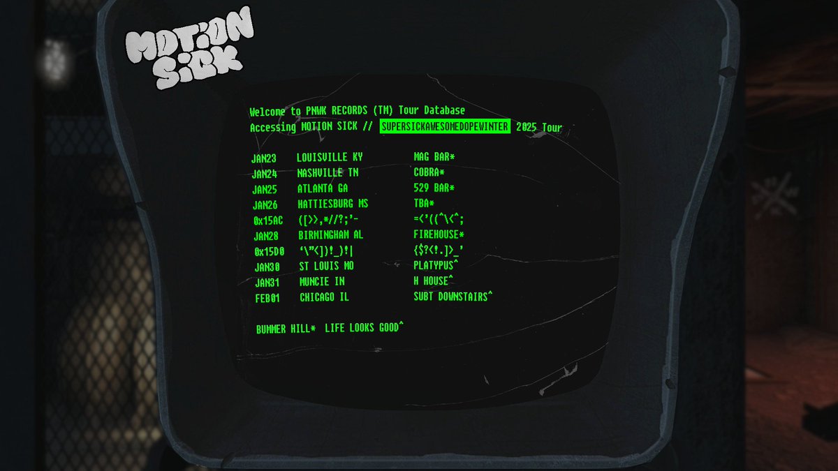 🚐 JANUARY 2025 TOUR 🚐

We are so excited to hit the road again in 2025! It'll be nice to get away from the snow during the beginning of this run, but we are so excited to return to Chicago and St. Louis!

Tickets for our Subterranean Downstairs show are on sale now!