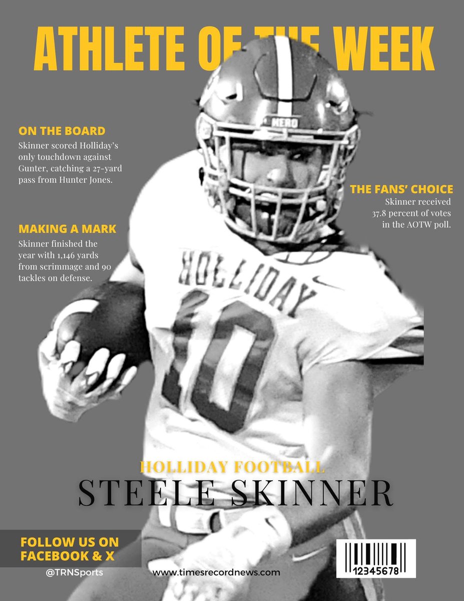 SteeleSkinner2's tweet photo. Thank you to everyone that voted for me! #AGTG #trnsports #hollidayhighschool #HERO https://t.co/Z1214xEd28