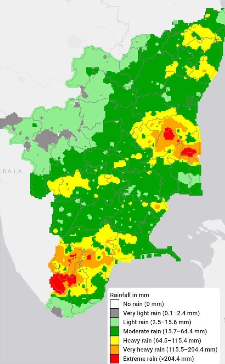 praddy06's tweet photo. Without a doubt the heaviest day to Tamil Nadu monsoon in a long time. In almost all district one heavy rainfall recorded.
======================
Not able to mention one district. Every district has got heavy rains.

Manjolai la Oothu 500 mm poiduchu.

Mayiladuthurai-Cuddalore belt pounded and some 300 mm too.

Thoothukudi Kovilpatti 350+ mm

Courtallam saw historic flows

Dindigul too got heavy rains.

Perambalur-Ariyalaur got massive rains.

Ramanathpuram, Virudhunagar got heavy rains

Near KTCC - Ranipet is pounded, which means Nandhiyar got massive run-off and Poondi dam is getting inflows close to 13000 cusecs. Water release will be increased to 12000 cusecs

Tenkasi - 300 mm+ recorded in Ayikudi and entire district which had poor NEM in one day it is going into excess

KTCC (Chennai) - Not a drop will fall complete break in rainfall surplus water from Chembarabakkam would be released too, Puzhal too would join. Poondi 12000 cusecs is being released.