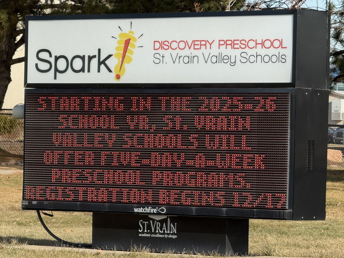 Shela Blankinship (@shelablank) on Twitter photo <a href="/SparkDPS/">Spark! Discovery Preschool</a> reminds us preschool registration begins on Tuesday, Dec.17 for the 2025-26 school year. We are excited to serve our community with 5 day a week programming! Go to svvsd.org/preschool for registration details #StVrainStorm #ECEinSVVSD <a href="/SparkDPS/">Spark! Discovery Preschool</a> reminds us preschool registration begins on Tuesday, Dec.17 for the 2025-26 school year. We are excited to serve our community with 5 day a week programming! Go to svvsd.org/preschool for registration details #StVrainStorm #ECEinSVVSD