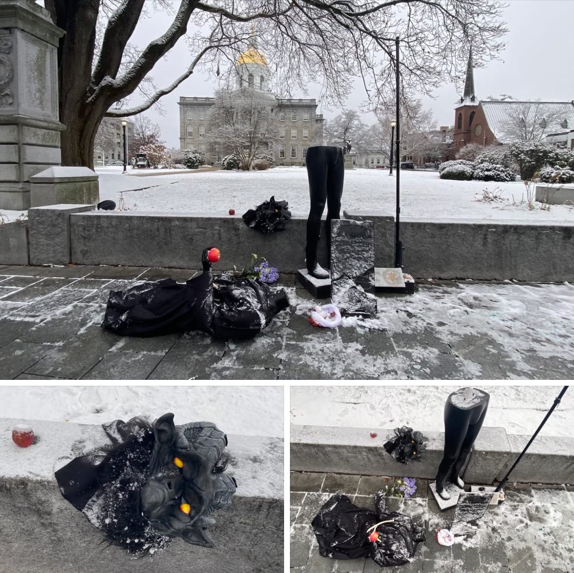 JDunlap1974's tweet image. 🚨🚨 BREAKING: The satanic statue erected at the New Hampshire State House has been DESTROYED!