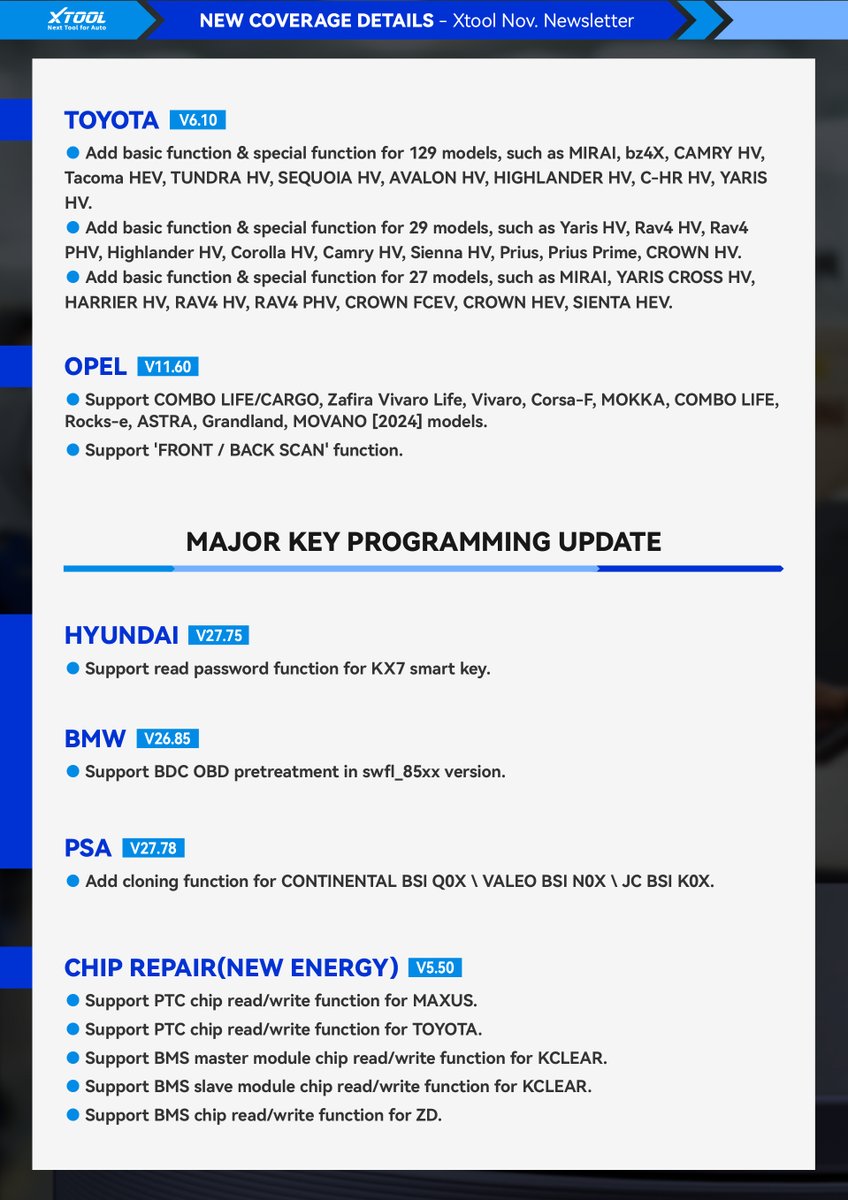 XtoolTech2010's tweet image. XTOOL November Updates Are Here! 🚗
Stay ahead with the latest from XTOOL! Our November highlights include:
✔️ New coverage for brands like Land Rover, Toyota, Honda, and more.
...
Click for the full version👇: 
xtooltech.com/english/NewsVi…

#diagnosis #AutomotiveInnovation #xtooltech