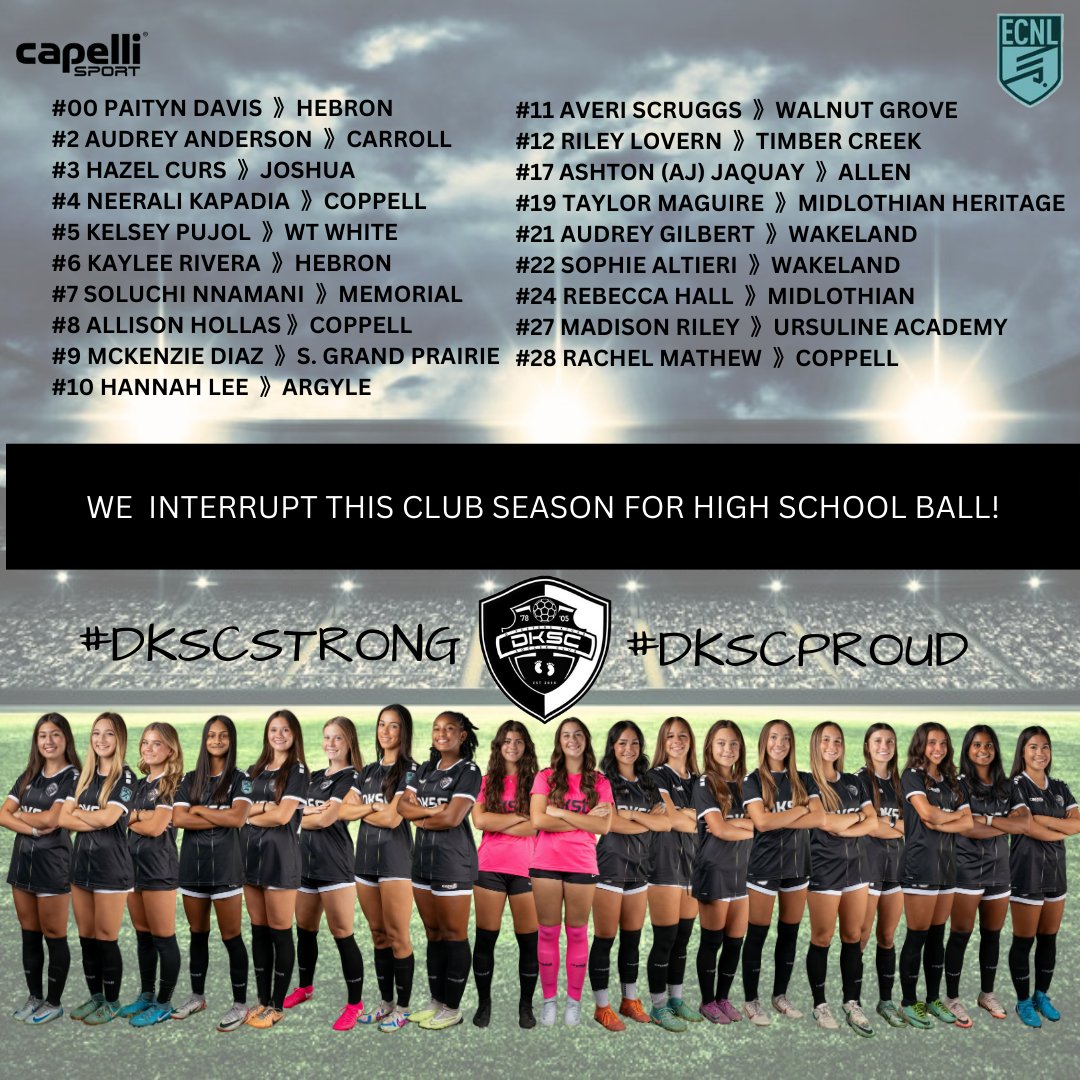 📢 We interrupt this club season for HS ball! 🏫 ⚽️ Good luck to all our girls &amp; their schools! Wishing you all an injury free, competitive &amp; fun filled season! #DKSCSTRONG #DKSCPROUD 

<a href="/DKSC_official/">D'Feeters Kicks Soccer Club</a> <a href="/ECNLgirls/">ECNL Girls</a> <a href="/ImYouthSoccer/">ECNL/GA/Recruiting/College Soccer</a> <a href="/ImCollegeSoccer/">College Soccer Truth ™</a> <a href="/TopDrawerSoccer/">TopDrawerSoccer</a> <a href="/PrepSoccerTX/">Prep Soccer Texas</a>