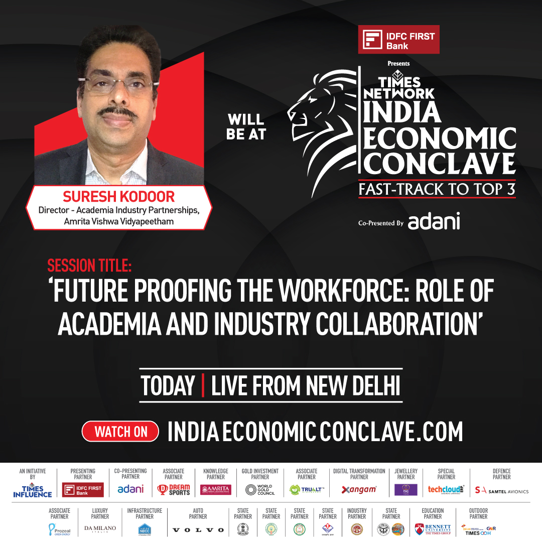 ETNOWlive's tweet photo. Future-Proofing the Workforce: The Role of Academia and Industry Collaboration

Join Suresh Kodoor, Director of Academia-Industry Partnership at Amrita Vishwa Vidyapeetham, at @TimesNetwork's #IndiaEconomicConclave as he explores how academia and industry can collaborate to shape a resilient workforce for the future.  

#IEC2024 @IDFCFIRSTBank @AdaniOnline #INDIAECONOMICCONCLAVE @skodoor @AMRITAedu