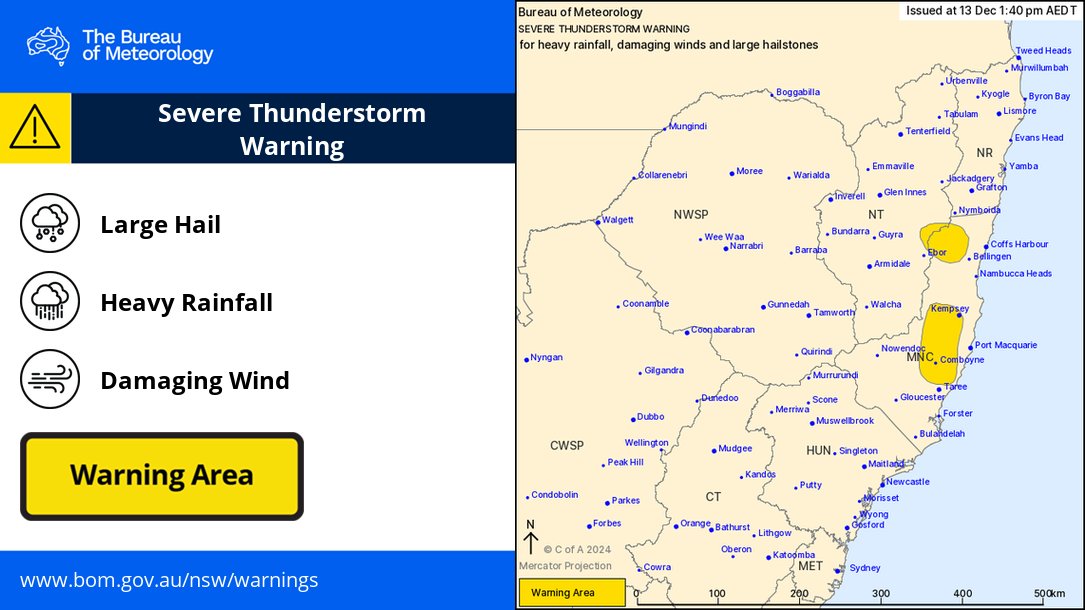 BOM_NSW's tweet photo. UPDATE⚠️ HEAVY RAINFALL which may lead to FLASH FLOODING, DAMAGING WINDS, and LARGE HAILSTONES are possible with isolated #severe thunderstorms in the north east.
Locations which may be affected include #Kempsey #Dorrigo #Wauchope #Comboyne.
Details: https://t.co/gAAxEfyQpc https://t.co/MpaMpx1i9e