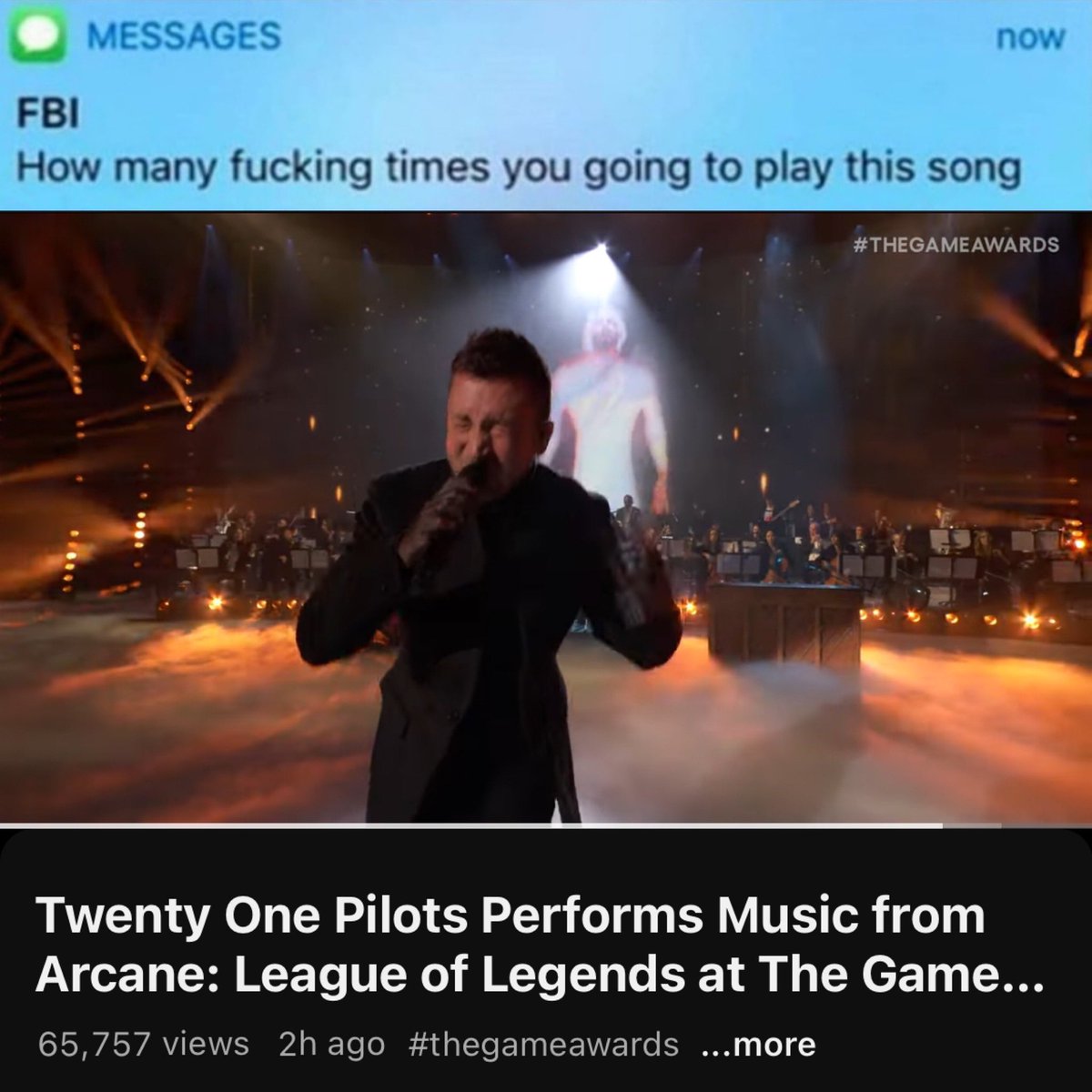 alwaysconfsued's tweet photo. @twentyonepilots @thegameawards https://t.co/9pC8nOEyL9