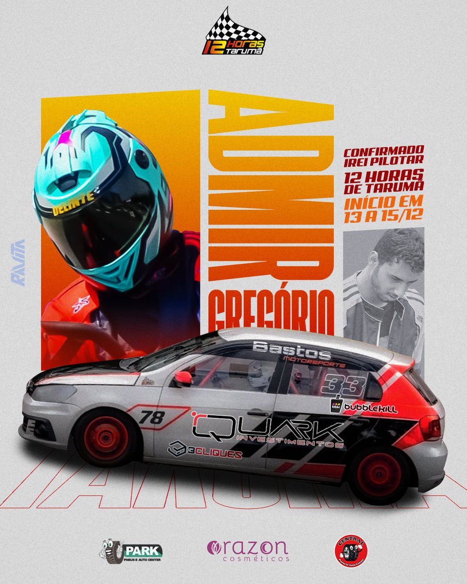 CHEGOU!!!
Hoje teve treinos mas o anúncio é esse!! 

Vou estar correndo as 12 Horas de Tarumã !!!
