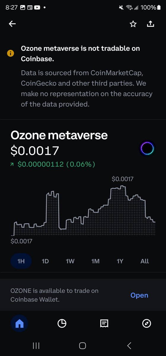 It's great to see $OZONE on the <a href="/coinbase/">Coinbase 🛡️</a> app - tradeable on @CoinbaseWallet apparently! 

Thanks guys! LFG - 

Happy to welcome @CoinbaseWallet to our ecosystem! 

🚀🚀🚀