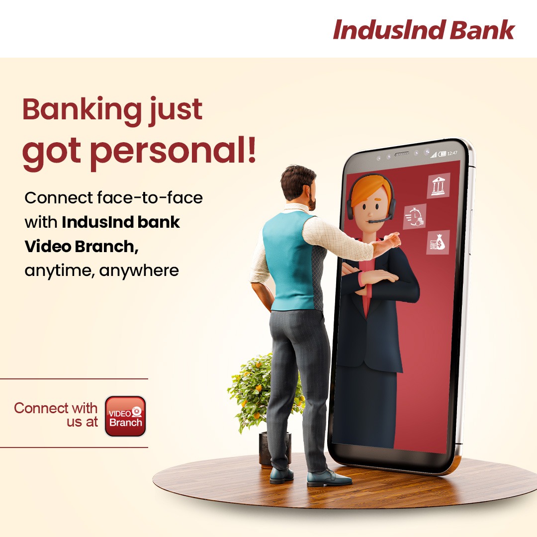 MyIndusIndBank's tweet photo. No more walking over to your bank. IndusInd Bank’s Video Branch facility brings the bank to you with a simple video call.

Know More: https://t.co/R6tAdTmm7T

#IndusIndBank #VideoBranch #Convenience #DigitalBanking #OnlineBanking #NetBanking #PhoneBanking #KYC https://t.co/omULInxem4