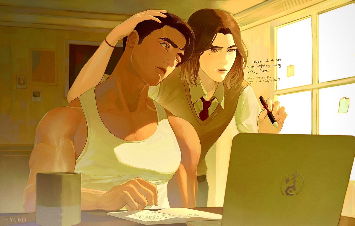 kyur0i's tweet photo. University AU! Jayce just wants some attention from his.. partner #jayvik https://t.co/66OhNl9LJx