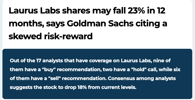 drsagarrv's tweet photo. Laurus labs:
In April, Goldman gave Sell Target of 350 - the stock is up by 28%.
Now sell Target of 375 - 😉 https://t.co/fX0UTdoBtT