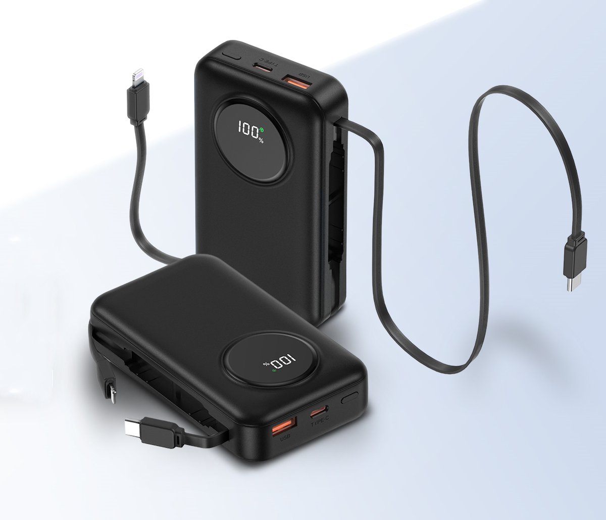 Veaqee's tweet image. A #portablecharger that comes with a built-in 60cm USB C to USB C #retractablecable and a PD20W #lightningcable. It's incredibly convenient to fast charge both #Androidphones and #iPhones.📱

No more tangled cords or fumbling with extra chargers! Are you interested in it?👀