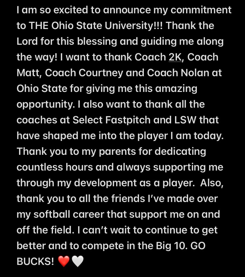 100% Committed.

<a href="/OhioStateSB/">Ohio State Softball</a> <a href="/Coach2K_OSU/">Kirin Kumar</a> <a href="/Coach_mcGuem/">Matthew Guemmer</a> <a href="/CoachCourtOSU/">Courtney Vierstra</a> @CoachNolanOSU 

<a href="/ejonesrockchalk/">Eric Jones - Select Fastpitch</a> <a href="/classichitting/">Matt Alvarado</a> <a href="/LSWsoftball/">LS West Softball</a> <a href="/selectFP08/">Select Fastpitch Alvarado 16U</a>