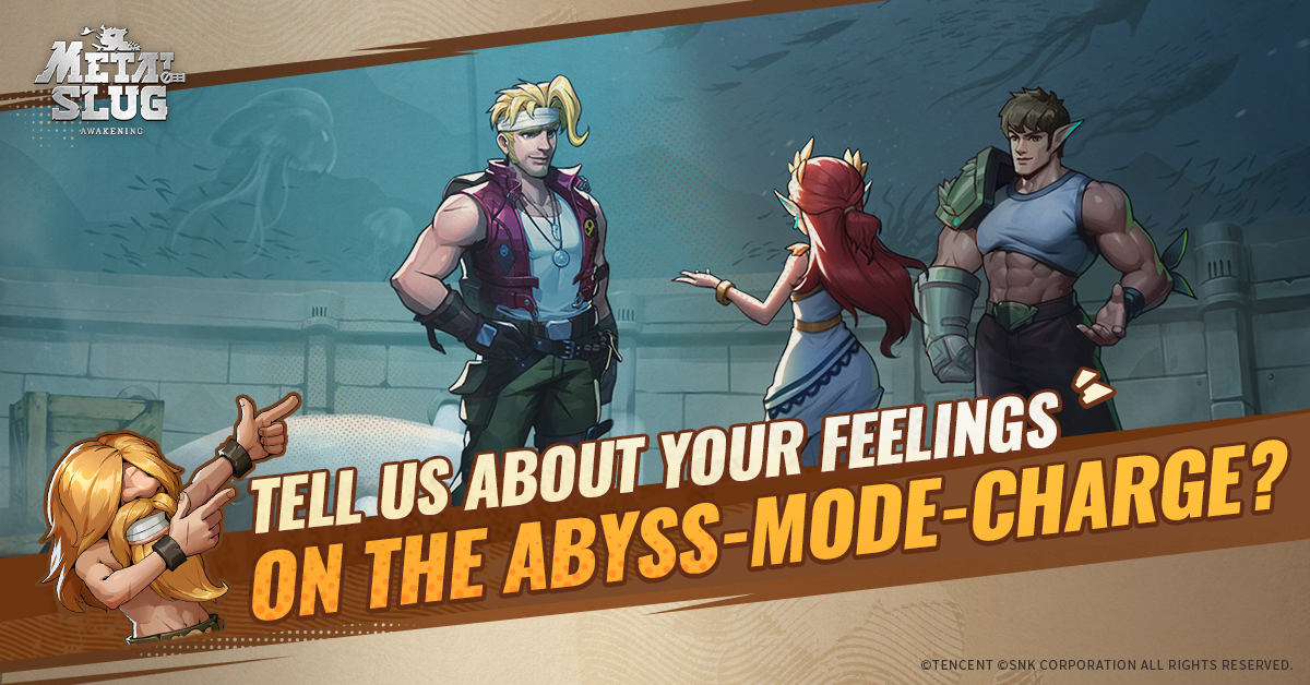 MetalSlugAwaken's tweet photo. #ChatTime

Metal Slug Mission Start!

[Joint Operation: Abyss - Full Speed Charge] has officially launched in the game on December 2nd (server time).
Brand new modes for a completely fresh experience!

Commanders, please share your thoughts on the new mode with us! You can also share your unique strategies to other commandars. It's time to showcase your wisdom!