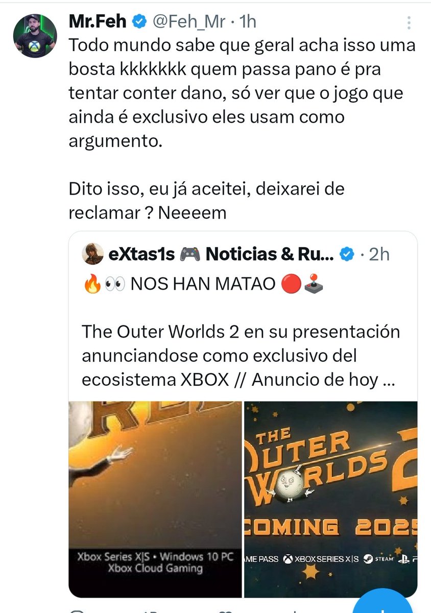 MSmultibox's tweet image. Eles nem engoliram Outer Worlds 2 day one no PS5...