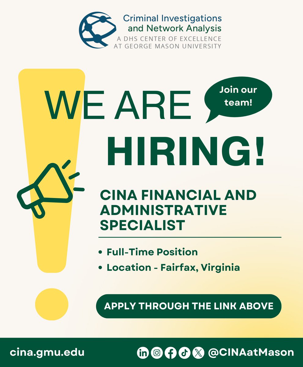 Join CINA as a Financial And Administrative Specialist. In this role, you would provide general financial and administrative support to the Center and general administrative support for the CINA leadership and team. 

Apply here: bit.ly/CINAjobs2024

#jobsearch
#hiring