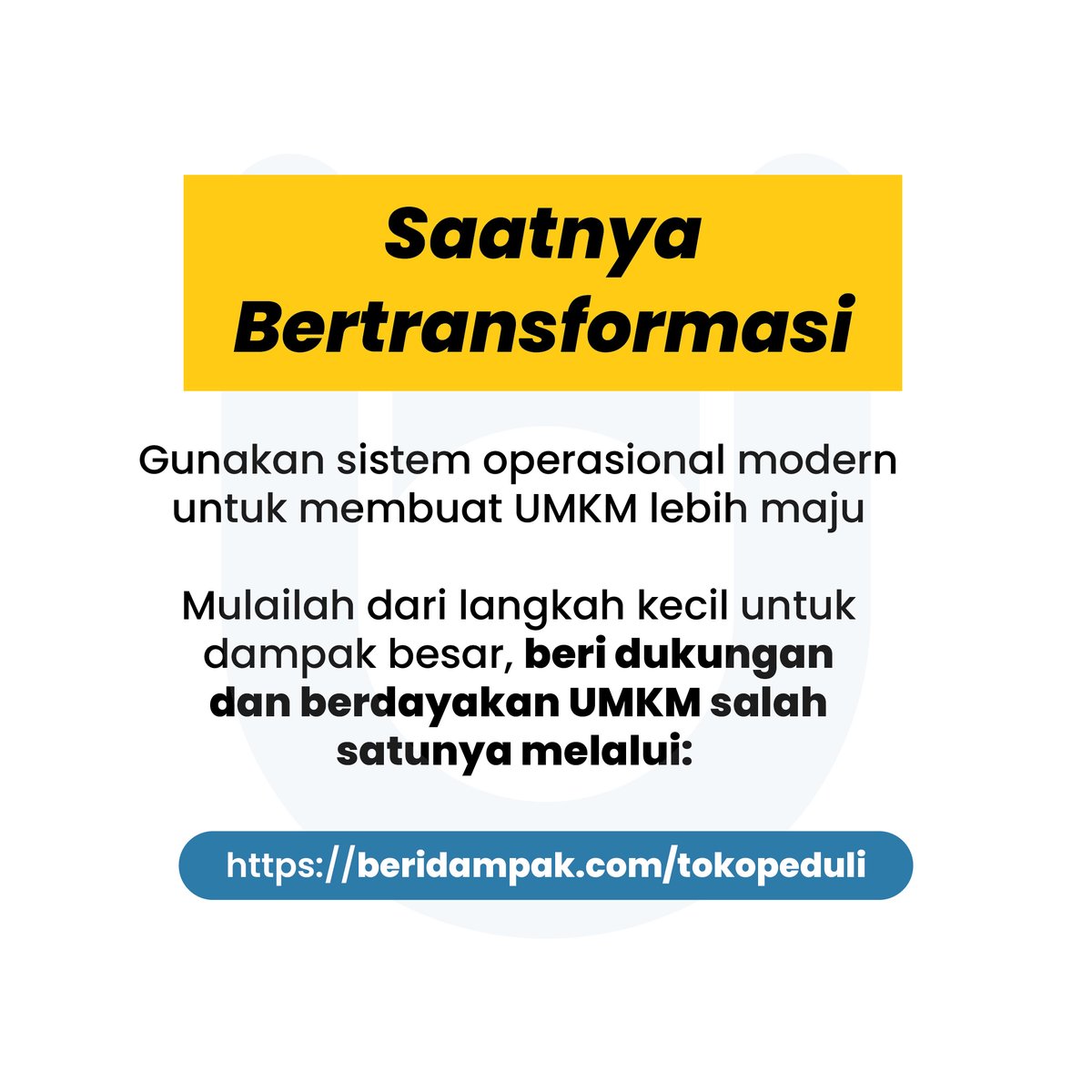 BeriDampakcom's tweet photo. Toko Peduli by Beri Dampak hadir sebagai jembatan untuk mendukung UMKM lokal, memberi ruang bagi produk berkualitas, sekaligus memberdayakan mereka agar lebih berdaya saing. Dengan belanja di sini, kita bukan hanya membeli produk, tapi juga berkontribusi untuk kesejahteraan bersama.

Yuk, dukung UMKM lokal dan jadilah bagian dari perubahan! 🌟  

Selengkapnya kunjungi https://t.co/r7vC7MhaDa

#UMKMBerdaya #BeriDampak #DampakBaikJadiNyata #TokoPeduli #CaraBaruBerbagi #SirkelBaik