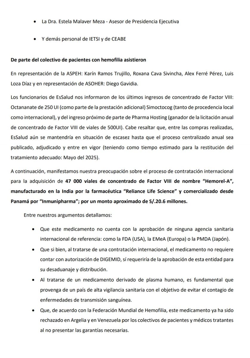 AsoherHemofilia's tweet photo. @EsSaludPeru ha realizado una compra veloz de Factor VIII, medicamento para los pacientes con Hemofilia, el cual no cumple con las especificaciones establecidas por ellos mismos!!!! Y proviene de un país con baja vigilancia sanitaria 1/2 https://t.co/YBemFeAdMH