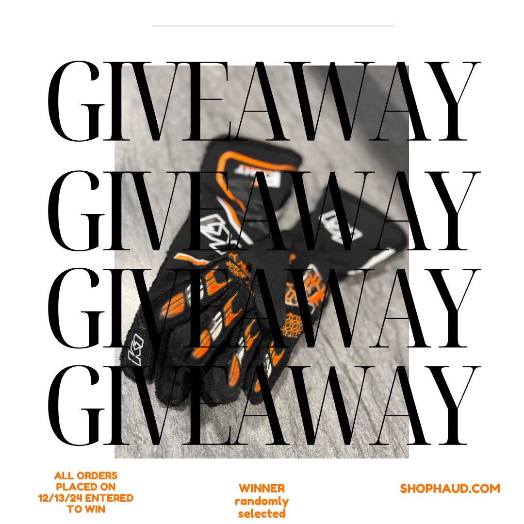 🚨 ALL orders placed on 12/13/24 will be entered to win a pair of Sheldon’s race gloves! 

⏰ Begins midnight EST 
🛑 Ends 11:59PM EST

Shophaud.com

The winner will receive the gloves in their order.