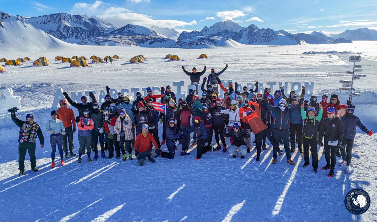 Group photo on the frozen continent. The 2024 Antarctic Ice Marathon kicks off in 9 hours!