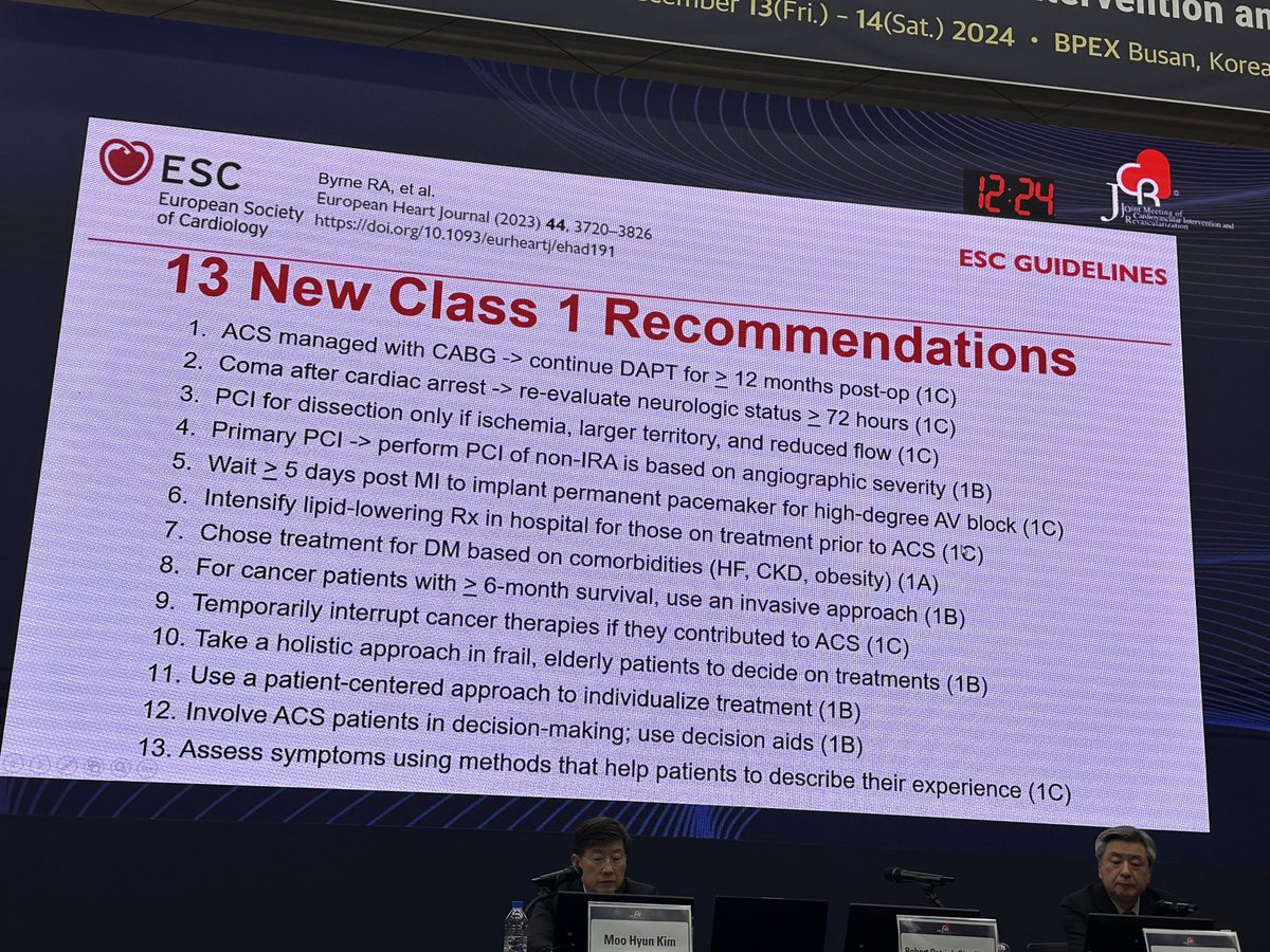 Mamas A. Mamas (@mmamas1973) on Twitter photo <a href="/rgiugliano/">Robert Giugliano</a> with a wonderful talk around new acs and pci guidelines
Here are the 13 new class 1 recommendations in <a href="/escardio/">European Society of Cardiology</a> guidelines <a href="/JCRBusan/">Joint meeting of Coronary Revascularization</a> meeting <a href="/rgiugliano/">Robert Giugliano</a> with a wonderful talk around new acs and pci guidelines
Here are the 13 new class 1 recommendations in <a href="/escardio/">European Society of Cardiology</a> guidelines <a href="/JCRBusan/">Joint meeting of Coronary Revascularization</a> meeting