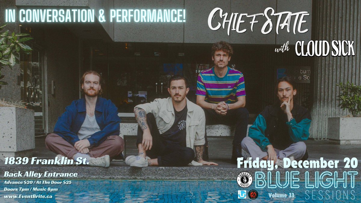 Todd Hancock (@toddcastpodcast) on Twitter photo Can’t wait for #intimate performances and a Q&A with @Chief_State & Cloud Sick!
Friday, December 20! Doors open at 7p, show 8p! <a href="/BLSVancouver/">Blue Light Studio</a> #TCPC #BlueLightSessions VOLUME 33!
LIMITED TO 60 PEOPLE! Full bar 19+. ecs.page.link/u3tVy Can’t wait for #intimate performances and a Q&A with @Chief_State & Cloud Sick!
Friday, December 20! Doors open at 7p, show 8p! <a href="/BLSVancouver/">Blue Light Studio</a> #TCPC #BlueLightSessions VOLUME 33!
LIMITED TO 60 PEOPLE! Full bar 19+. ecs.page.link/u3tVy