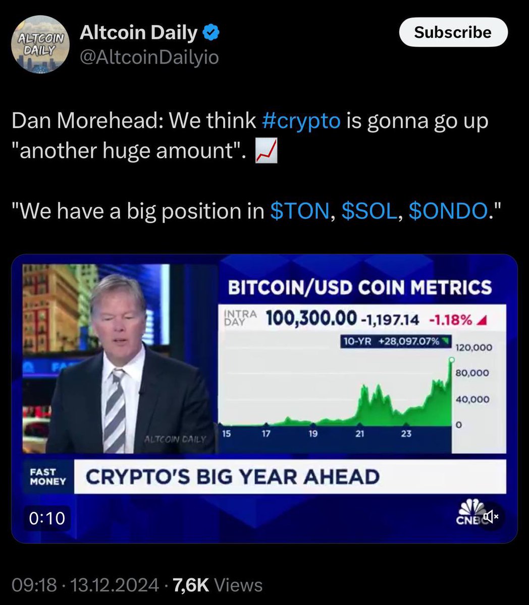 jay_jupbot's tweet photo. Pantera Capital Founder Dan Morehead: 

“We think crypto will go much higher”

We have a large position in $TON, $SOL, $ONDO. https://t.co/2L8B62DypM