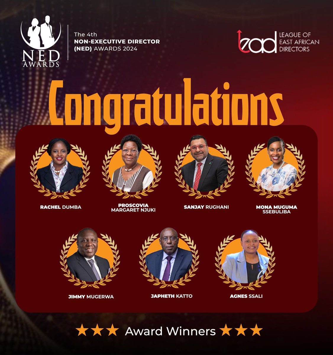 🌟Congratulations to the winners of the 2024 NED Awards! Your exceptional leadership and contributions continue to inspire and set a high standard in East Africa. #NEDAwards2024 #LeadershipExcellence #LEAD
