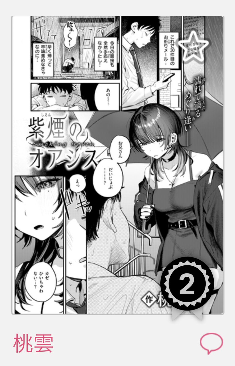 快楽天1月号に掲載中の『紫煙のオアシス』がKomiflo新作ランキング2位になってました!読んでくださった方、ありがとうございます!https://t.co/s8kDVVHlX3
▼よかったら読者アンケートの方もこ協力いただけると嬉しいです…!
https://t.co/ToRr4k4q0H 