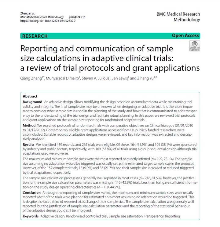 Steven Julious (@stevenjulious) on Twitter photo Justed had paper published with <a href="/qiangzh83769692/">qiang zhang</a> , <a href="/mdimairo/">Munya Dimairo</a> , Jen Lewis and Zihang Yu entitled
"Reporting and communication of sample size calculations in adaptive clinical trials: a review of trial protocols and grant applications"
doi.org/10.1186/s12874… Justed had paper published with <a href="/qiangzh83769692/">qiang zhang</a> , <a href="/mdimairo/">Munya Dimairo</a> , Jen Lewis and Zihang Yu entitled
"Reporting and communication of sample size calculations in adaptive clinical trials: a review of trial protocols and grant applications"
doi.org/10.1186/s12874…