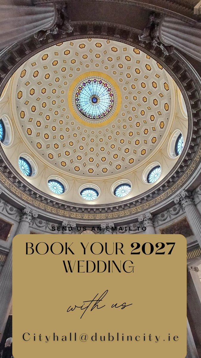 DublinCityHall's tweet photo. Looking for a city centre ceremony venue why not consider the magnificent Rotunda @City Hall Dublin.  

Get in touch about availability limited in 2025/2026 but 2027 just opened!

Cityhall@dublincity.ie

#cityhallwedding #weddingvenue #weddingplan #weddingplanning #weddings https://t.co/qIsZU21M6t