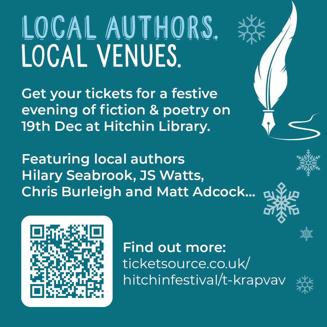 This THURSDAY EVE - come hear some festive tales and poetry read live in Hitchin library…

<a href="/HilarySWriter/">Hilary Seabrook</a> 

<a href="/HitchinLibrary/">Hitchin Library</a> 

<a href="/chrismlburleigh/">Chris M L Burleigh</a> 

<a href="/HitchinCreative/">Hitchin Creative</a> 

<a href="/hitchinnubnews/">HitchinNubNews</a> 

LINK:
ticketsource.co.uk/hitchinfestiva…