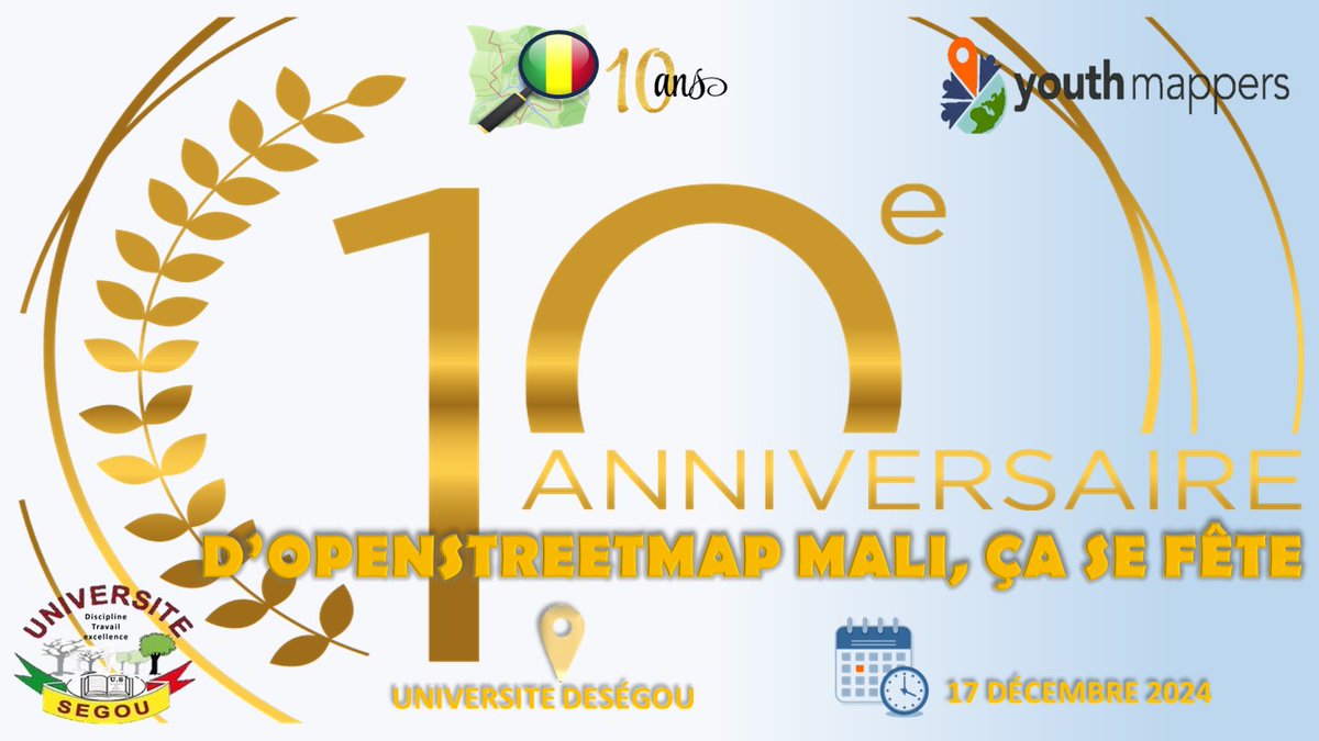 Youthmappers UNIVSEGOU (@youthmappersus) on Twitter photo A l' occasion des dix ans d'existence <a href="/OSM_Mali/">OpenStreetMap Mali🇲🇱</a> nous <a href="/youthmappersUS/">Youthmappers UNIVSEGOU</a> serons comptent de vous avoir à nos côtés au Laboratoire de Cartographie de l'université de Ségou pour magnifier la dite Journée. Vivement le Mardi 17 décembre. A l' occasion des dix ans d'existence <a href="/OSM_Mali/">OpenStreetMap Mali🇲🇱</a> nous <a href="/youthmappersUS/">Youthmappers UNIVSEGOU</a> serons comptent de vous avoir à nos côtés au Laboratoire de Cartographie de l'université de Ségou pour magnifier la dite Journée. Vivement le Mardi 17 décembre.