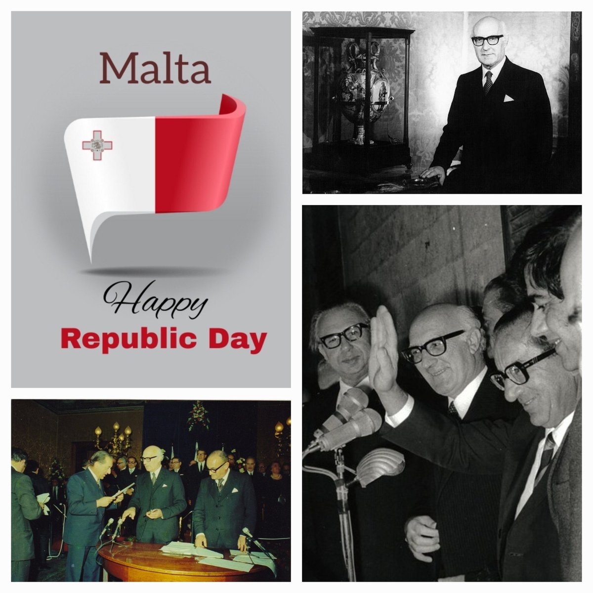 AmbJesCutajar's tweet photo. Malta today celebrates 50 years as Republic. Malta no longer had a foreign head of state, as it ceased to be under the sovereignty of the British monarch, and instead appointed its first President of the Republic - Sir Anthony Mamo.
@DeputyPMIanBorg https://t.co/fI651SuHTb