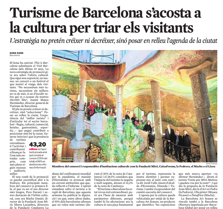 Barcelona Turisme (@barcelonaturism) on Twitter photo La cultura en el centre. Els mitjans es fan ressò d’aquest Pla d'Accions 2025 que vam presentar ahir a La Pedrera. Agraïts, il·lusionats i compromesos amb el repte de la qualitat que entomem.
➡️tuit.cat/bnuwq
<a href="/BarcelonaTurism/">Barcelona Turisme</a> <a href="/bcn_ajuntament/">Ajuntament de Barcelona</a> @cambraBCN <a href="/FCLP_Fundacio/">Fundació Catalunya La Pedrera</a> La cultura en el centre. Els mitjans es fan ressò d’aquest Pla d'Accions 2025 que vam presentar ahir a La Pedrera. Agraïts, il·lusionats i compromesos amb el repte de la qualitat que entomem.
➡️tuit.cat/bnuwq
<a href="/BarcelonaTurism/">Barcelona Turisme</a> <a href="/bcn_ajuntament/">Ajuntament de Barcelona</a> @cambraBCN <a href="/FCLP_Fundacio/">Fundació Catalunya La Pedrera</a>
