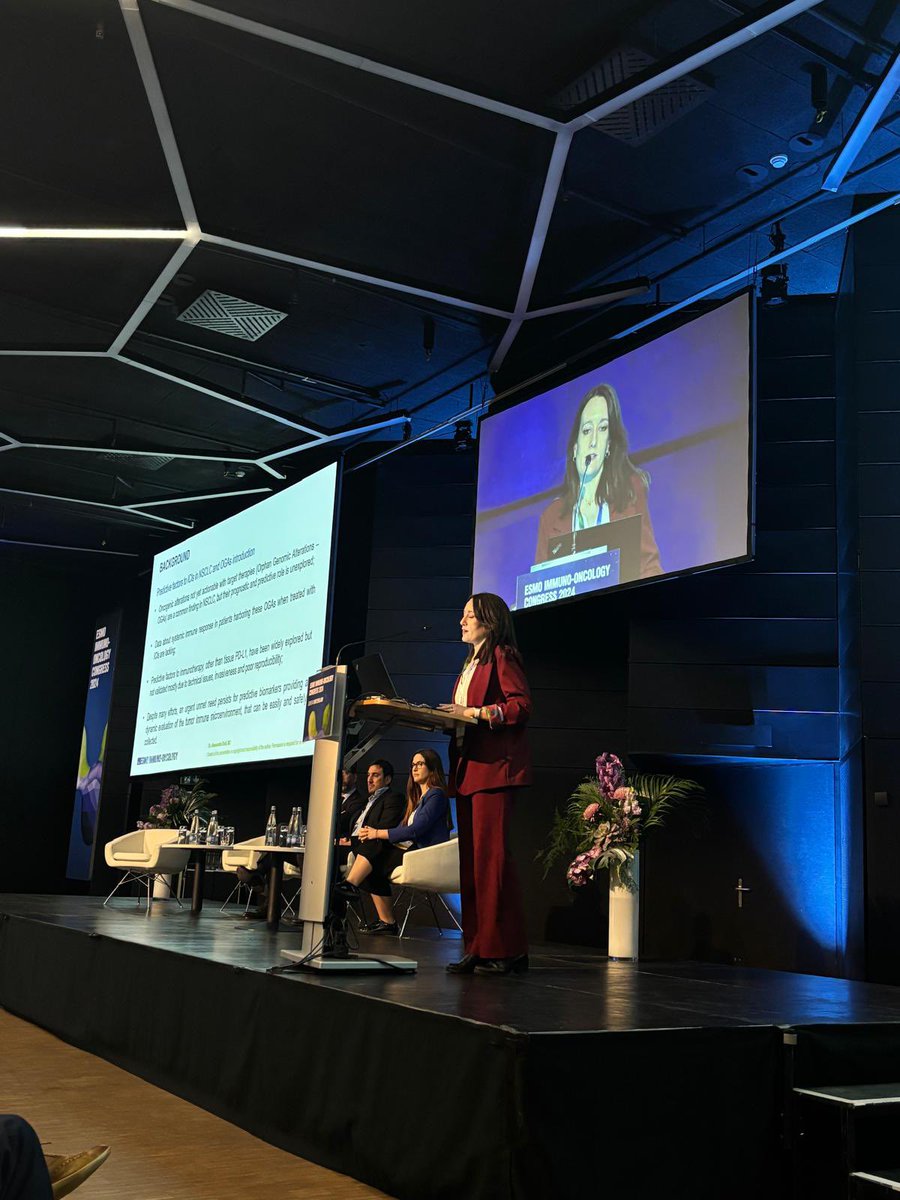 alessandra_dodi's tweet photo. What an honor to share at #ESMOImmuno24 our results suggesting that NSCLC with KRAS-nonG12C, BRAF-non600E, PIK3CA mutations show a better outcome and develop an activated circulating immunophenotype when treated with ICIs! Thanks @MarianaBrandao0 for the outstanding discussion! https://t.co/bhVbgnnCaP