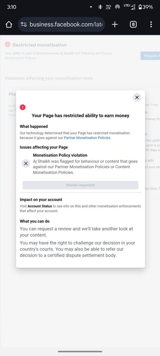 AjYt01's tweet photo. My facebook page got de-monetized for no reason and there is no review option left. No answer from meta (Through mail / Twitter ) what should I do @Meta @facebook @MarkZuckss @fbsecurity  
@elonmusk https://t.co/STeSP4ZnbH