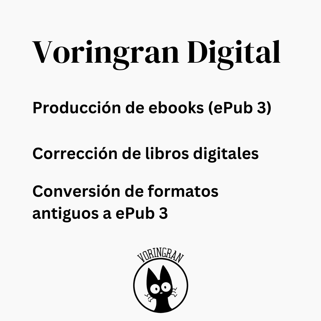 voringran_dig's tweet image. ¡Buscamos clientes! 😀 

Servicios destinados a editoriales (colaboración externa) y autores o autoras que autopubliquen 🐈

#accesibilidad
#librosdigitales
#epub3
#ebooks