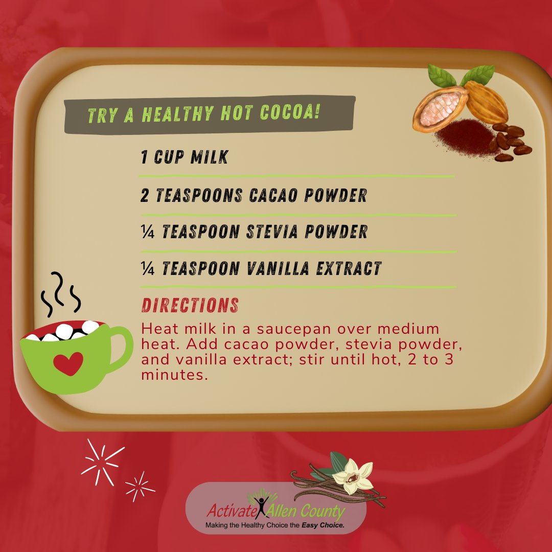 ActivateAllenCo's tweet photo. ☕ It’s National Cocoa Day! Did you know that dark chocolate has health benefits? It’s rich in antioxidants and can help boost your mood.

Enjoy a warm cup of cocoa today—but remember, everything in moderation! https://t.co/IBpjOaRPOT