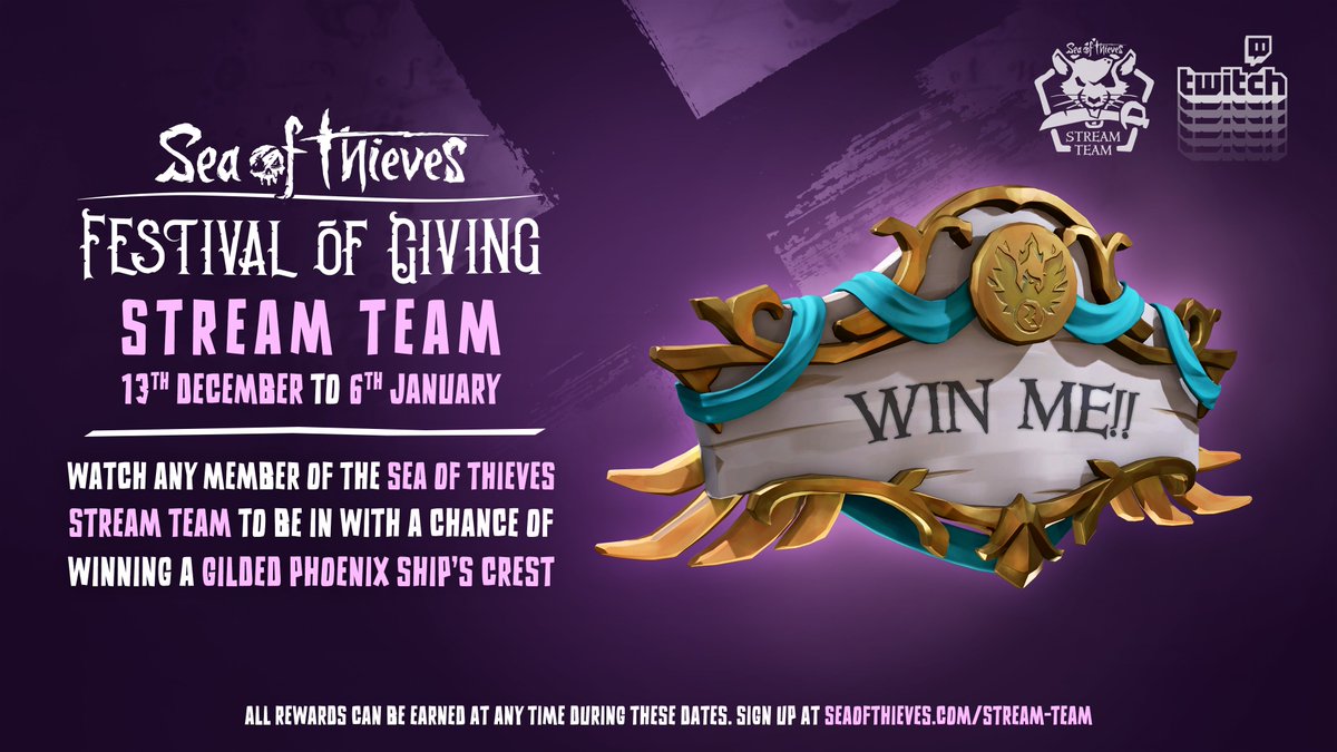 Behold, the Gilded Phoenix Ship's Crest! Fancy finding yourself the owner of one of these handsome nameplates? Well, members of the Sea of Thieves Stream Team are giving them away between now and January 6th! Tune in to their streams for specific details: seaofthieves.com/stream-team