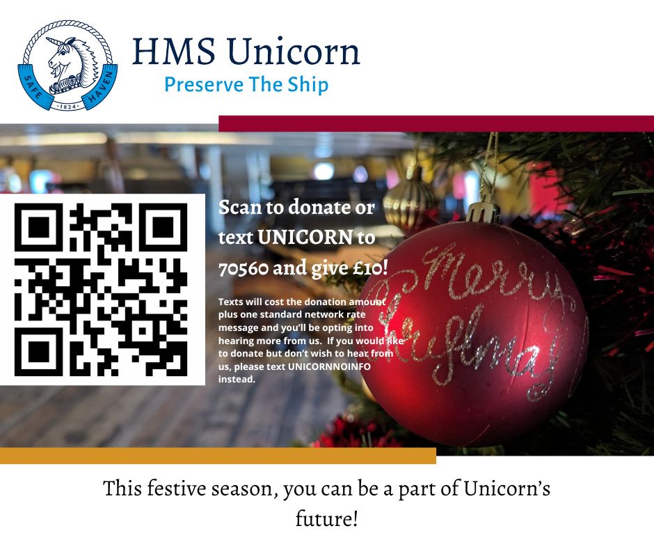 🎄 This Christmas, Give the Gift of Heritage! 🎄

HMS Unicorn, one of the world’s oldest ships still afloat, needs your help! Through Project Safe Haven, we’re working to restore, relocate, and reimagine this iconic Dundee treasure – but we need your support to make it happen. 🌟