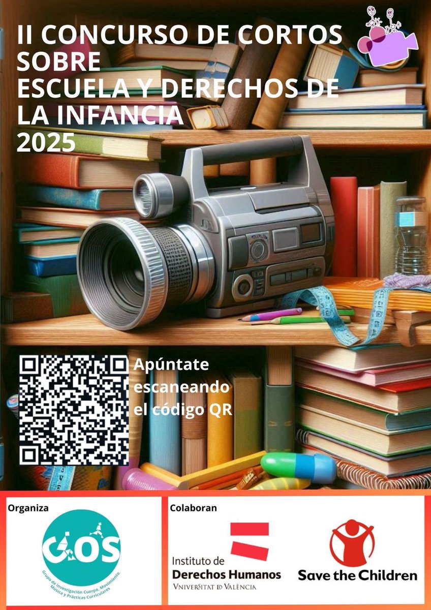 CosGrup's tweet image. 😊 Participa en el II Concurso de Cortos Escuela y Derechos de la Infancia 2025
Participa @CosGrup @IDHUV @SaveChildrenCV Enlace inscripción y bases ir.uv.es/vHayj3K o QR grupocos.org Más información grupocos@uv.es